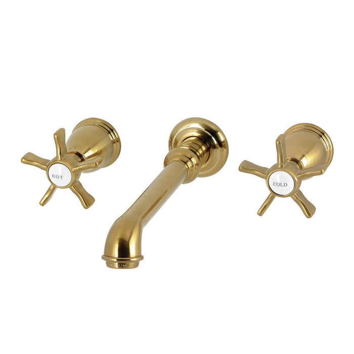 Kingston Tulare KS7127NX - Hamilton Double-Handle 3-Hole Wall Mount Bathroom Faucet, Brushed Brass