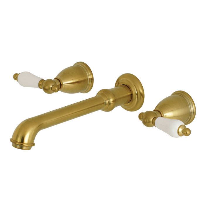 Kingston Tulare KS7127PL - English Country Double-Handle 3-Hole Wall Mount Bathroom Faucet, Brushed Brass