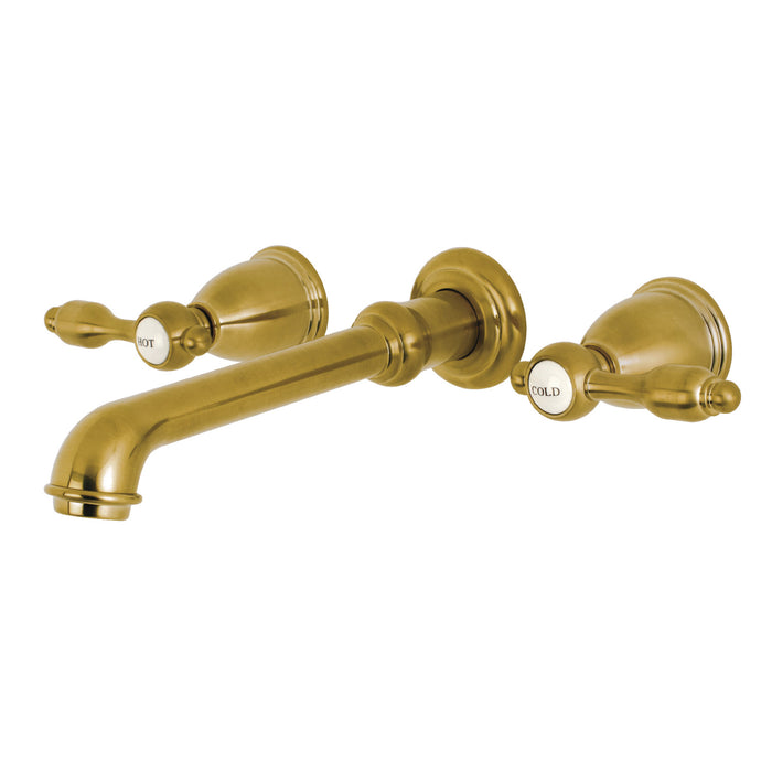 Kingston Tulare KS7127TAL - Tudor Double-Handle 3-Hole Wall Mount Bathroom Faucet, Brushed Brass