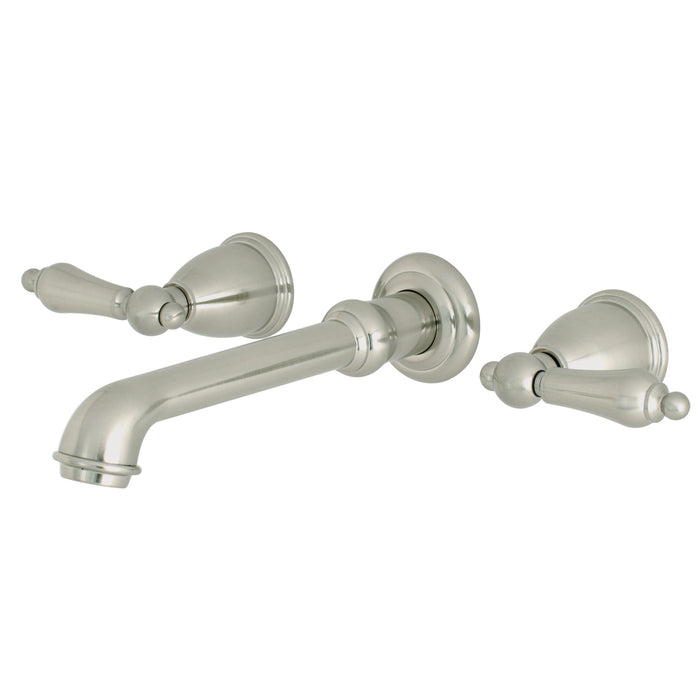 Kingston Tulare KS7128AL - English Country Double-Handle 3-Hole Wall Mount Bathroom Faucet, Brushed Nickel