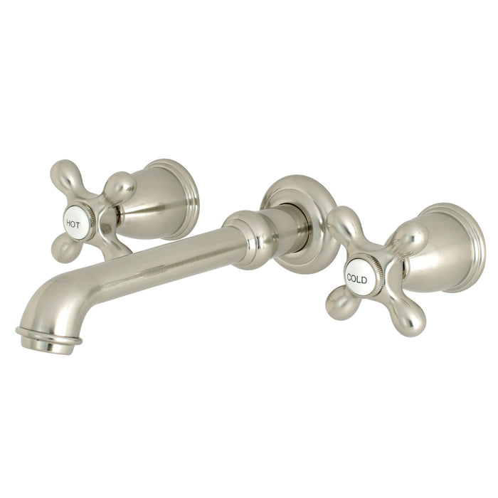 Kingston Tulare KS7128AX - English Country Double-Handle 3-Hole Wall Mount Bathroom Faucet, Brushed Nickel
