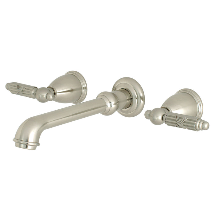 Kingston Tulare KS7128GL - Georgian Double-Handle 3-Hole Wall Mount Bathroom Faucet, Brushed Nickel