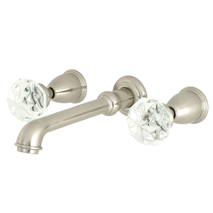 Kingston Tulare KS7128KWL - Krystal Onyx Double-Handle 3-Hole Wall Mount Bathroom Faucet, Brushed Nickel
