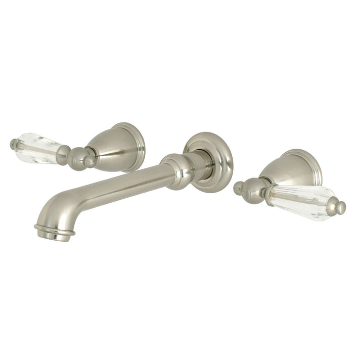 Kingston Tulare KS7128WLL - Wilshire Double-Handle 3-Hole Wall Mount Bathroom Faucet, Brushed Nickel