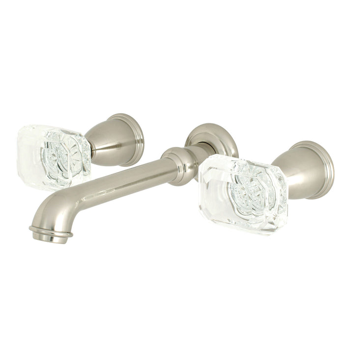 Kingston Tulare KS7128WQL - Krystal Onyx Double-Handle 3-Hole Wall Mount Bathroom Faucet, Brushed Nickel