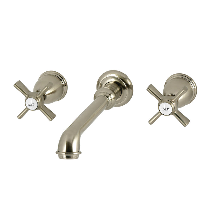 Kingston Tulare KS7128ZX - Millennium Double-Handle 3-Hole Wall Mount Bathroom Faucet, Brushed Nickel