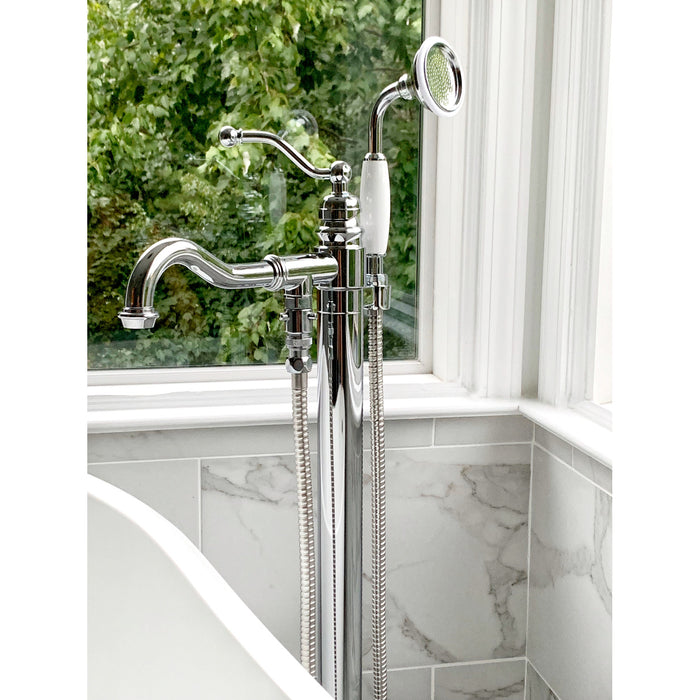 Kingston Heirloom KS7131ABL - English Country Single-Handle 1-Hole Freestanding Tub Faucet with Hand Shower, Polished Chrome