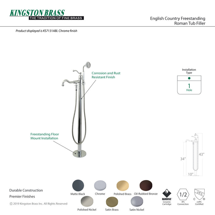 Kingston Heirloom KS7132ABL - English Country Single-Handle 1-Hole Freestanding Tub Faucet with Hand Shower, Polished Brass