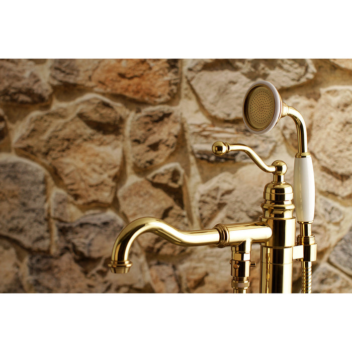 Kingston Heirloom KS7132ABL - English Country Single-Handle 1-Hole Freestanding Tub Faucet with Hand Shower, Polished Brass