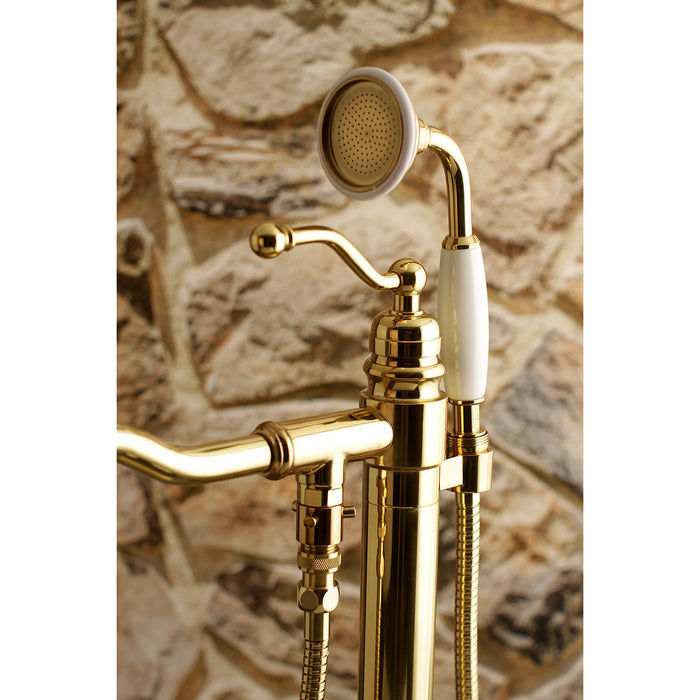 Kingston Heirloom KS7132ABL - English Country Single-Handle 1-Hole Freestanding Tub Faucet with Hand Shower, Polished Brass