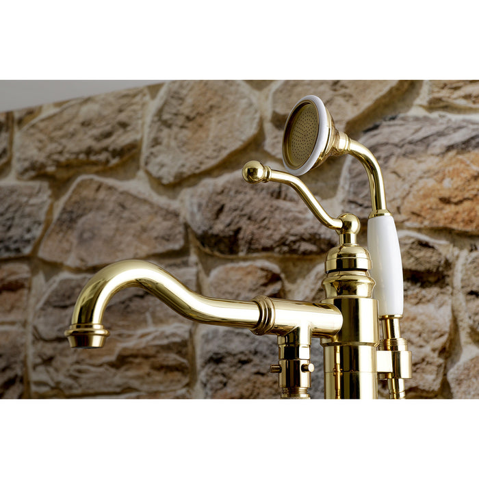 Kingston Heirloom KS7132ABL - English Country Single-Handle 1-Hole Freestanding Tub Faucet with Hand Shower, Polished Brass