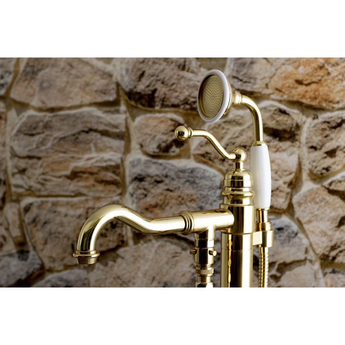 Kingston Heirloom KS7132ABL - English Country Single-Handle 1-Hole Freestanding Tub Faucet with Hand Shower, Polished Brass
