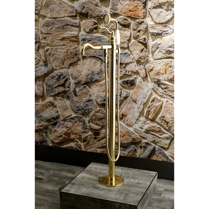 Kingston Heirloom KS7132ABL - English Country Single-Handle 1-Hole Freestanding Tub Faucet with Hand Shower, Polished Brass