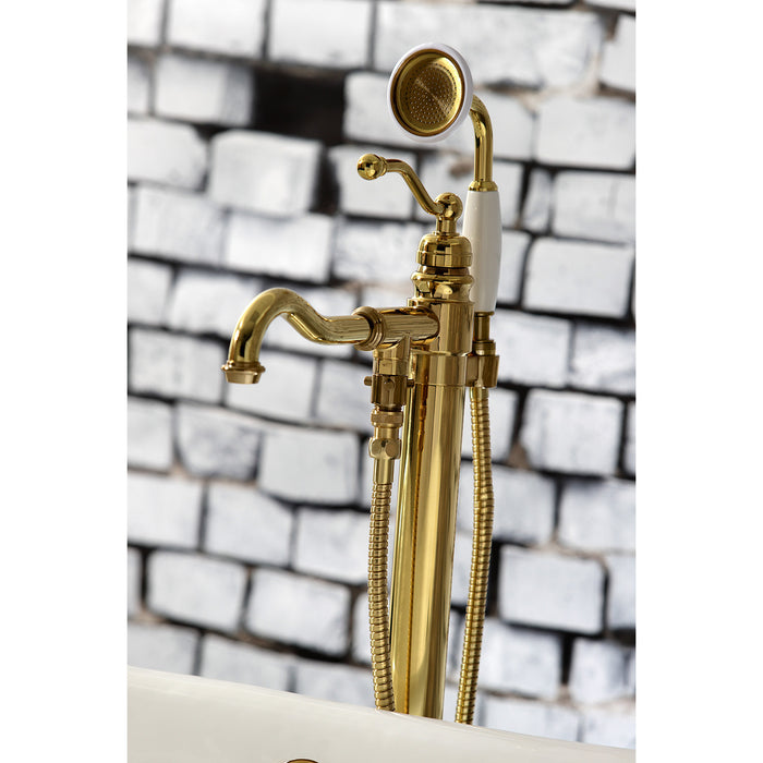 Kingston Heirloom KS7132ABL - English Country Single-Handle 1-Hole Freestanding Tub Faucet with Hand Shower, Polished Brass