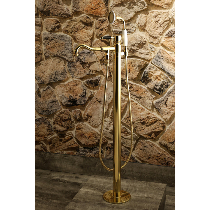 Kingston Sona KS7132DKL - Kaiser Single-Handle 1-Hole Freestanding Tub Faucet with Hand Shower, Polished Brass