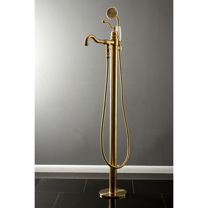 Kingston Heirloom KS7137ABL - English Country Single-Handle 1-Hole Freestanding Tub Faucet with Hand Shower, Brushed Brass