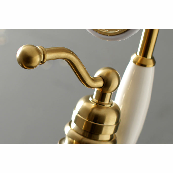 Kingston Heirloom KS7137ABL - English Country Single-Handle 1-Hole Freestanding Tub Faucet with Hand Shower, Brushed Brass