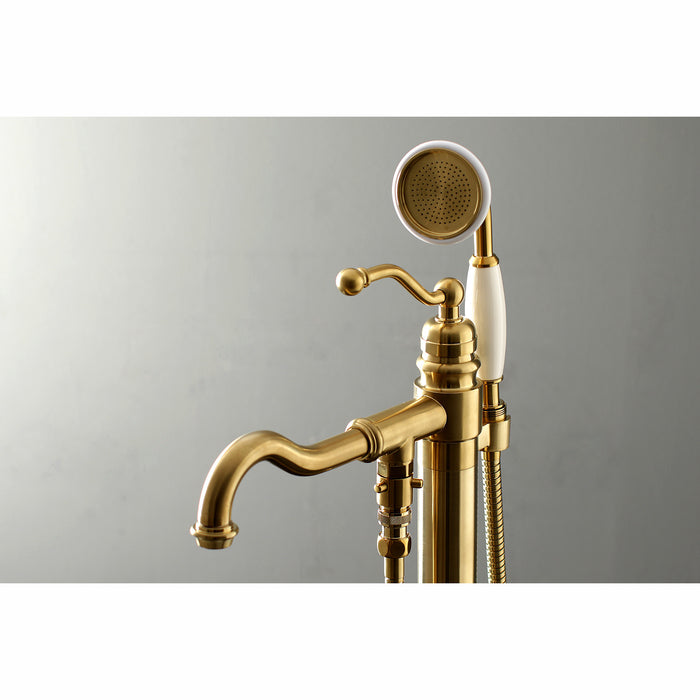 Kingston Heirloom KS7137ABL - English Country Single-Handle 1-Hole Freestanding Tub Faucet with Hand Shower, Brushed Brass