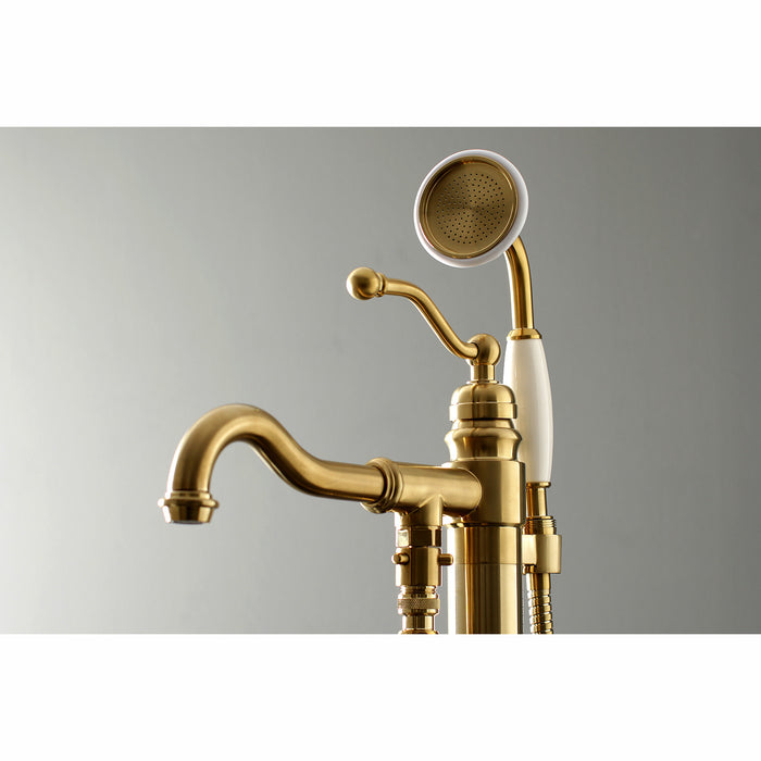 Kingston Heirloom KS7137ABL - English Country Single-Handle 1-Hole Freestanding Tub Faucet with Hand Shower, Brushed Brass