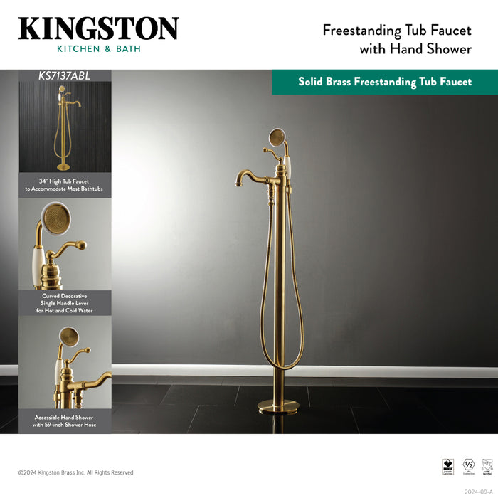 Kingston Heirloom KS7138ABL - English Country Single-Handle 1-Hole Freestanding Tub Faucet with Hand Shower, Brushed Nickel