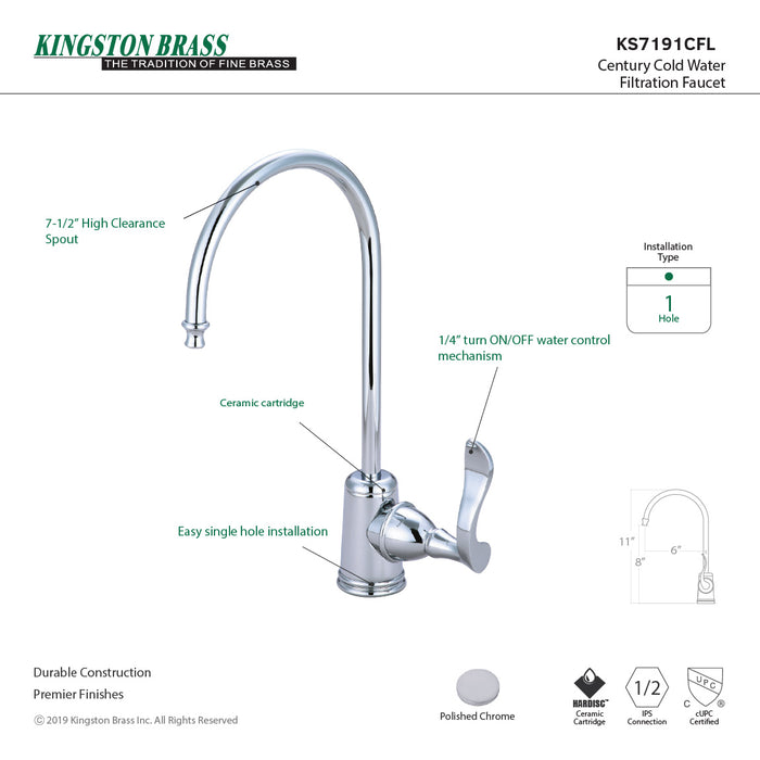 Century KS7191CFL Single-Handle 1-Hole Deck Mount Water Filtration Faucet, Polished Chrome