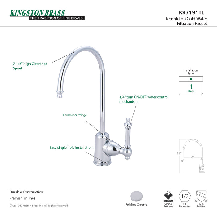Templeton KS7191TL Single-Handle 1-Hole Deck Mount Water Filtration Faucet, Polished Chrome