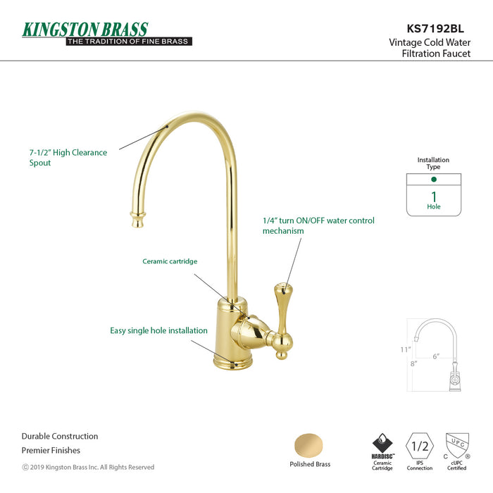 Kingston Tulare KS7192BL - Vintage Single-Handle 1-Hole Deck Mount Water Filtration Faucet, Polished Brass