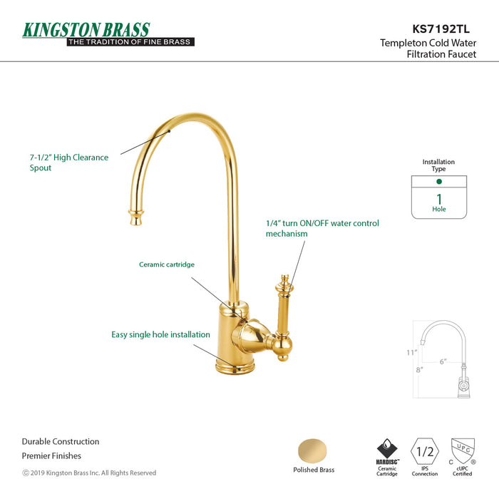 Kingston Tulare KS7192TL - Templeton Single-Handle 1-Hole Deck Mount Water Filtration Faucet, Polished Brass