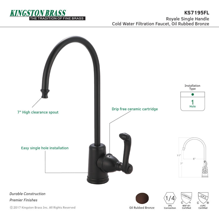 Kingston Tulare KS7195FL - Royale Single-Handle 1-Hole Deck Mount Water Filtration Faucet, Oil Rubbed Bronze