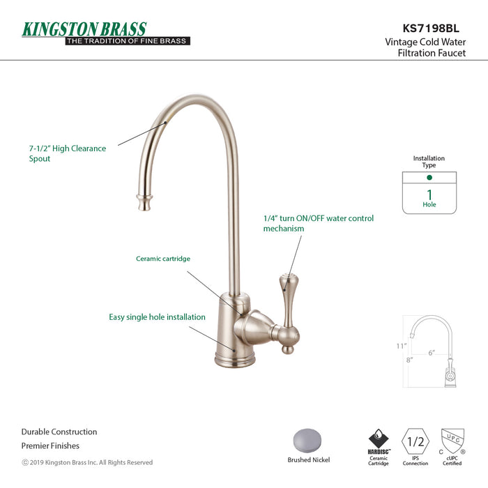 Kingston Tulare KS7198BL - Vintage Single-Handle 1-Hole Deck Mount Water Filtration Faucet, Brushed Nickel