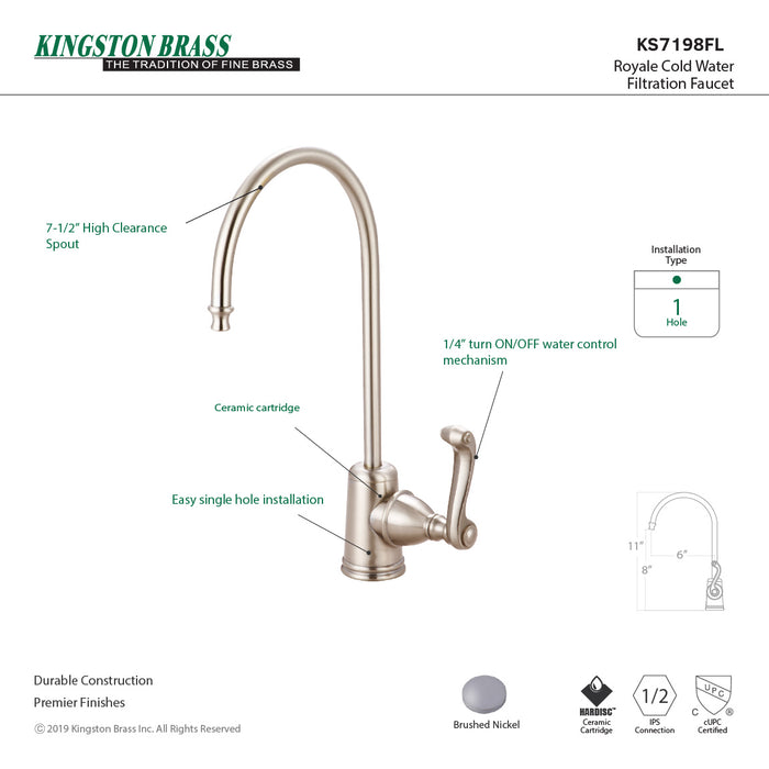 Kingston Tulare KS7198FL - Royale Single-Handle 1-Hole Deck Mount Water Filtration Faucet, Brushed Nickel