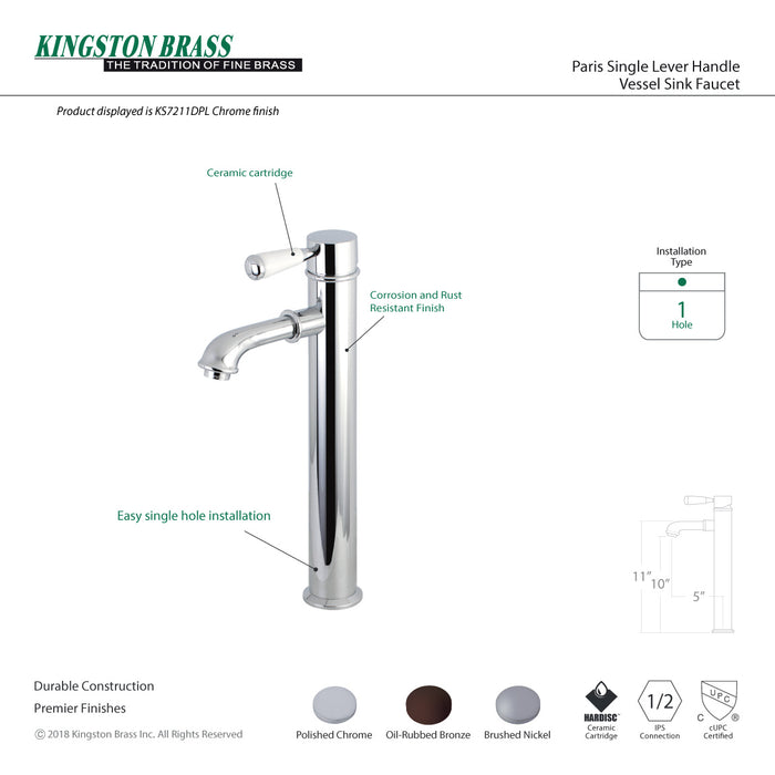 Kingston Tulare KS7218DPL - Paris Single-Handle 1-Hole Deck Mount Vessel Faucet, Brushed Nickel