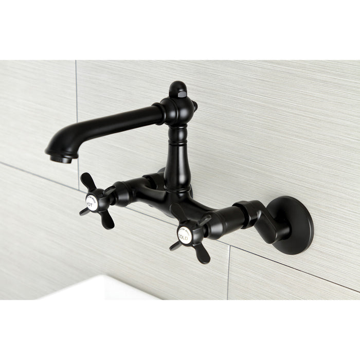 Kingston Tulare KS7220BEX - Essex Two-Handle 2-Hole Wall Mount Bridge Kitchen Faucet, Matte Black