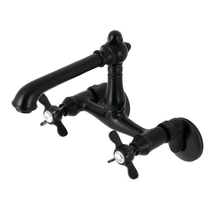 Kingston Tulare KS7220BEX - Essex Two-Handle 2-Hole Wall Mount Bridge Kitchen Faucet, Matte Black
