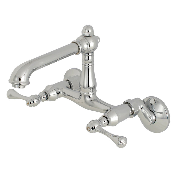 Kingston Tulare KS7221BL - English Country Two-Handle 2-Hole Wall Mount Bridge Kitchen Faucet, Polished Chrome