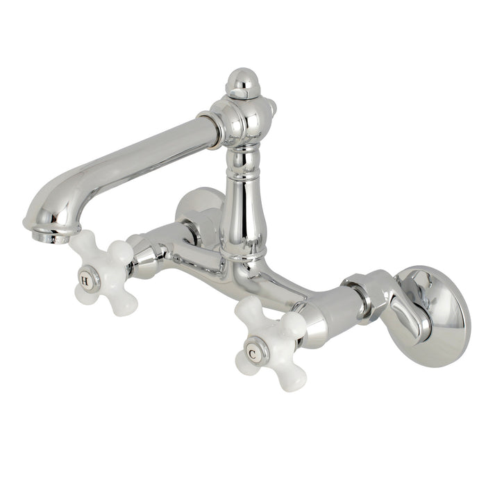 Kingston Tulare KS7221PX - English Country Two-Handle 2-Hole Wall Mount Bridge Kitchen Faucet, Polished Chrome