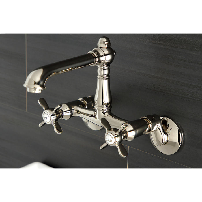 Kingston Tulare KS7226BEX - Essex Two-Handle 2-Hole Wall Mount Bridge Kitchen Faucet, Polished Nickel