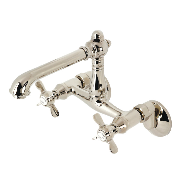 Kingston Tulare KS7226BEX - Essex Two-Handle 2-Hole Wall Mount Bridge Kitchen Faucet, Polished Nickel
