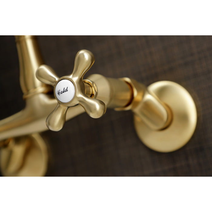 Kingston Tulare KS7227AX - English Country Two-Handle 2-Hole Wall Mount Bridge Kitchen Faucet, Brushed Brass