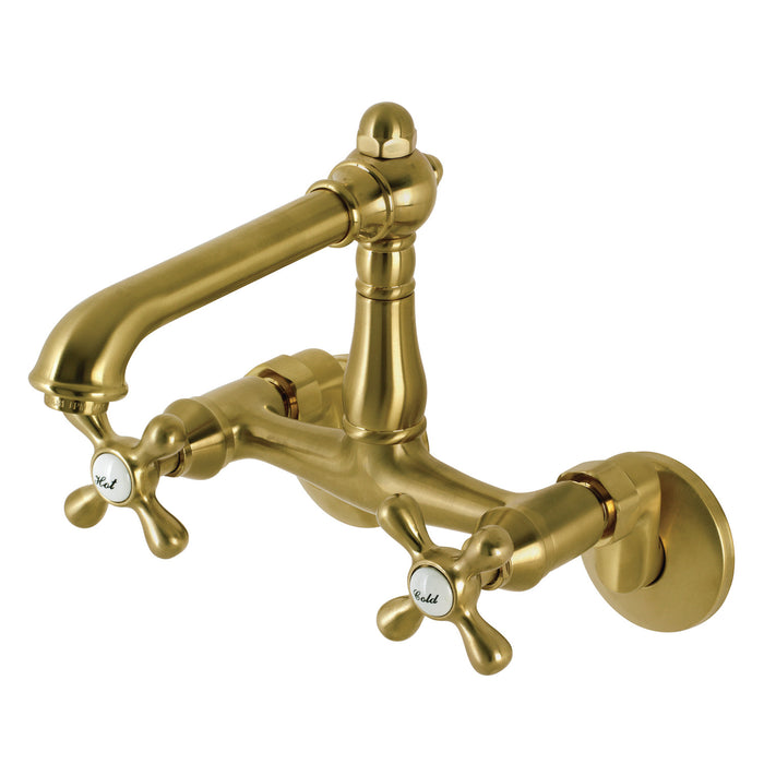Kingston Tulare KS7227AX - English Country Two-Handle 2-Hole Wall Mount Bridge Kitchen Faucet, Brushed Brass