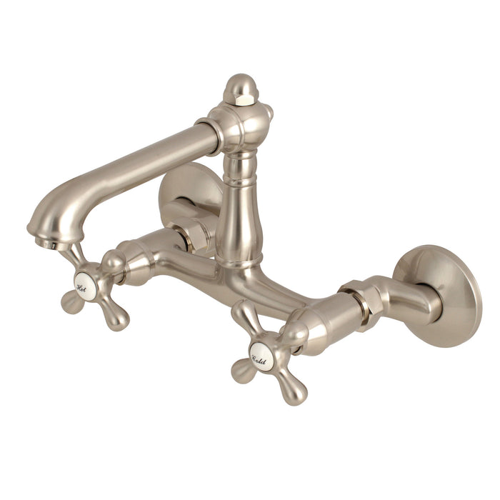 Kingston Tulare KS7228AX - English Country Two-Handle 2-Hole Wall Mount Bridge Kitchen Faucet, Brushed Nickel