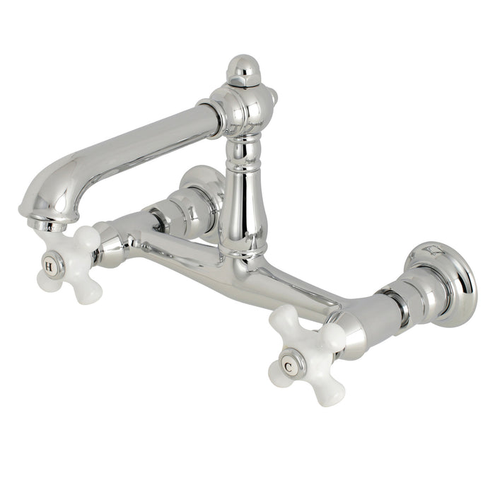 Kingston Heirloom KS7241PX - English Country Double-Handle 2-Hole Wall Mount Bathroom Faucet, Polished Chrome