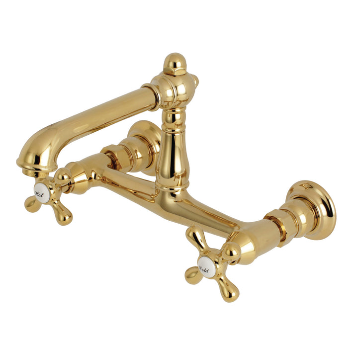 Kingston Heirloom KS7242AX - English Country Double-Handle 2-Hole Wall Mount Bathroom Faucet, Polished Brass