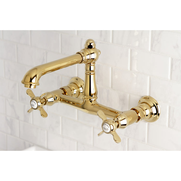Kingston Heirloom KS7242BEX - Essex Double-Handle 2-Hole Wall Mount Bathroom Faucet, Polished Brass