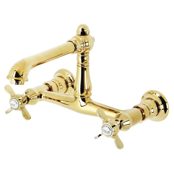 Kingston Heirloom KS7242BEX - Essex Double-Handle 2-Hole Wall Mount Bathroom Faucet, Polished Brass