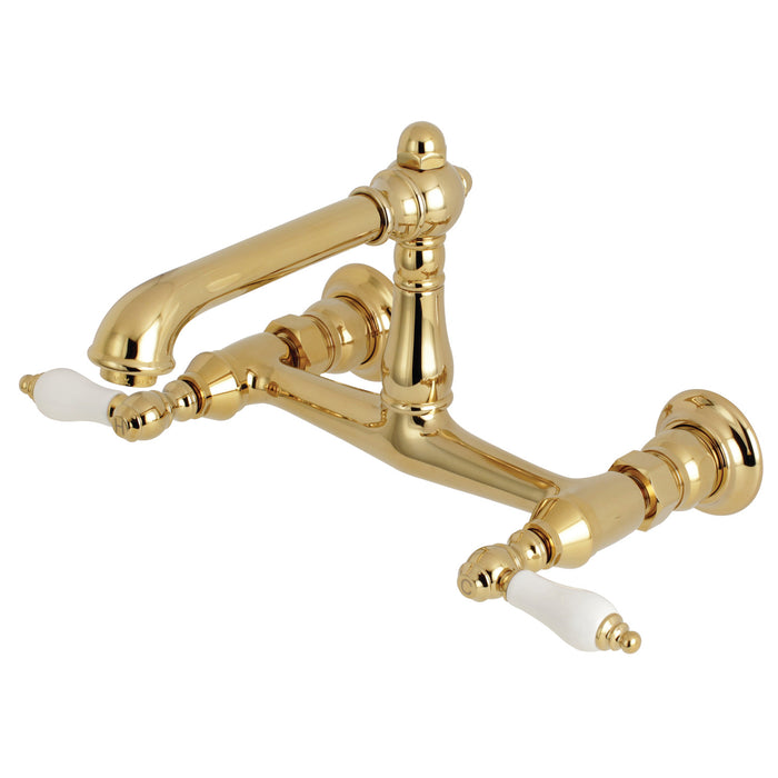 Kingston Heirloom KS7242PL - English Country Double-Handle 2-Hole Wall Mount Bathroom Faucet, Polished Brass