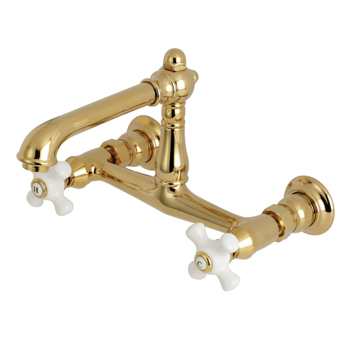 Kingston Heirloom KS7242PX - English Country Double-Handle 2-Hole Wall Mount Bathroom Faucet, Polished Brass