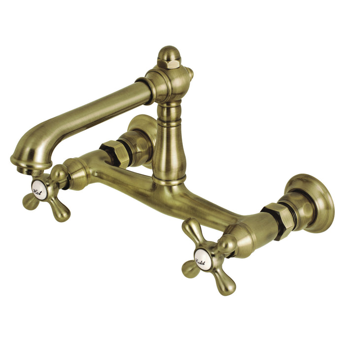 Kingston Heirloom KS7243AX - English Country Double-Handle 2-Hole Wall Mount Bathroom Faucet, Antique Brass