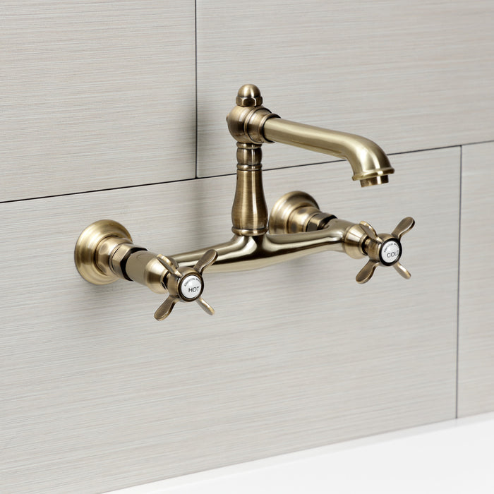 Kingston Heirloom KS7243BEX - Essex Double-Handle 2-Hole Wall Mount Bathroom Faucet, Antique Brass