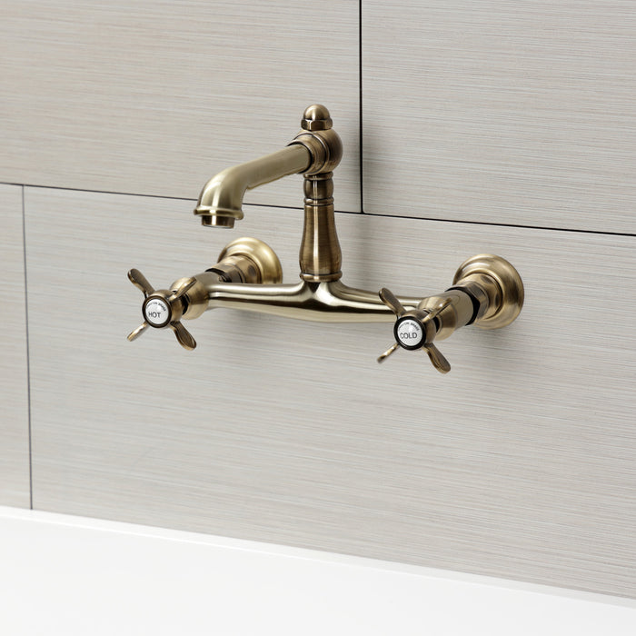 Kingston Heirloom KS7243BEX - Essex Double-Handle 2-Hole Wall Mount Bathroom Faucet, Antique Brass